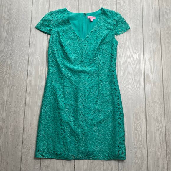 Lilly Pulitzer Women's Green Metallic Jungle Lace Mini Erica Dress Size Medium - Picture 2 of 10
